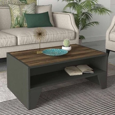 Chester Megapap melamine coffee table in anthracite - walnut color 93,6x60x40cm.