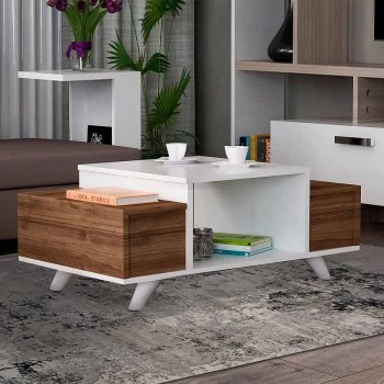 Eriberto Megapap melamine coffee table in white - walnut color 90x60x43,8cm.
