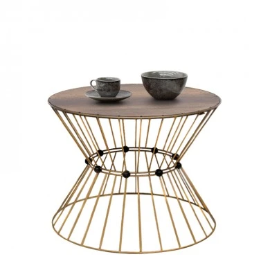 Girene Megapap metal - MDF coffee table in gold - walnut Ø55x42cm.