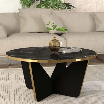 Lagerta Megapap melamine coffee table in black marble effect color Ø75x35cm.
