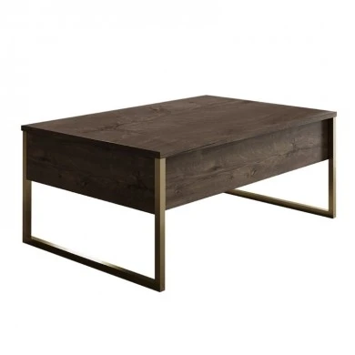 Luxe Megapap metal - melamine coffee table in walnut - gold color 90x60x40cm.