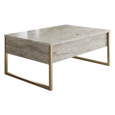 Luxe Megapap metal - melamine coffee table in travertine - gold color 90x60x40cm.