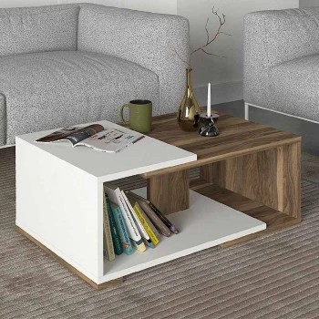 Mareta Megapap melamine coffee table in white - walnut color 81,8x50x35cm.