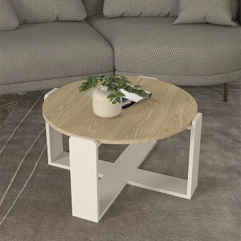 Rebel Megapap melamine coffee table in rota oak - sandstone color Ø70x38cm.
