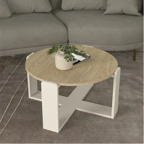 Rebel Megapap melamine coffee table in rota oak - sandstone color Ø70x38cm.