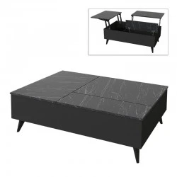 Roy Megapap coffee table with melamine polymorphic black color - marble effect 121x69x40cm.