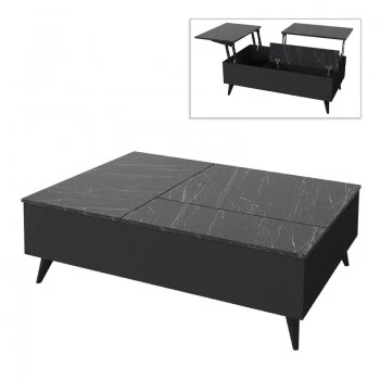 Roy Megapap coffee table with melamine polymorphic black color - marble effect 121x69x40cm.