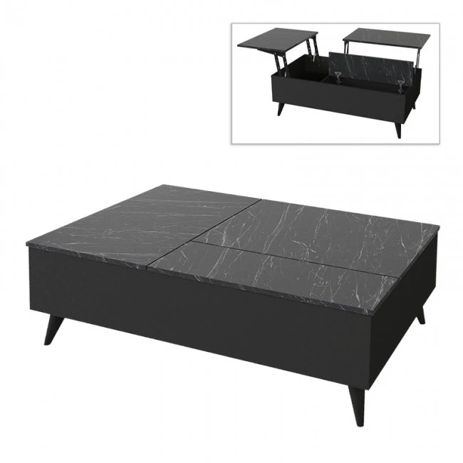 Roy Megapap coffee table with melamine polymorphic black color - marble effect 121x69x40cm.