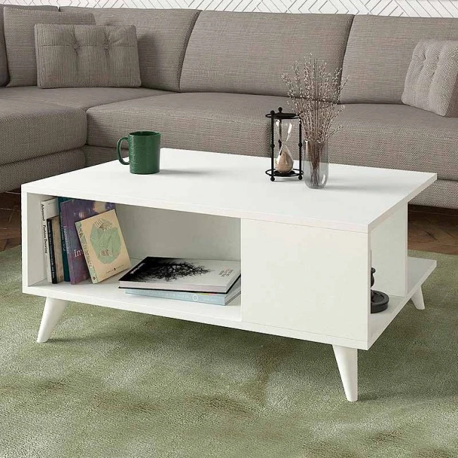 Sedra Megapap melamine coffee table in white color 90x60x38,6cm.