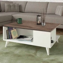 Sedra Megapap melamine coffee table in white - walnut color 90x60x38,6cm. Sedra Megapap melamine coffee table in white - walnut color 90x60x38,6cm.