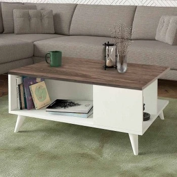 Sedra Megapap melamine coffee table in white - walnut color 90x60x38,6cm.