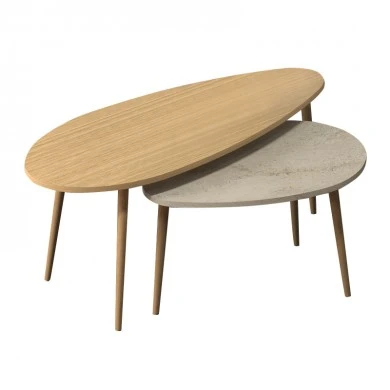 Elips Megapap melamine coffee table set of 2 in oak - travertine color 116x46x46cm