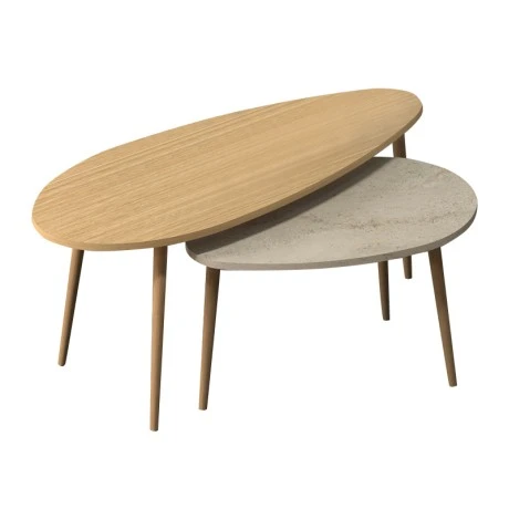 Elips Megapap melamine coffee table set of 2 in oak - travertine color 116x46x46cm