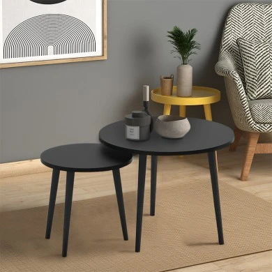 Roma Megapap melamine coffee table set of 2 in black color 60x60x46cm.