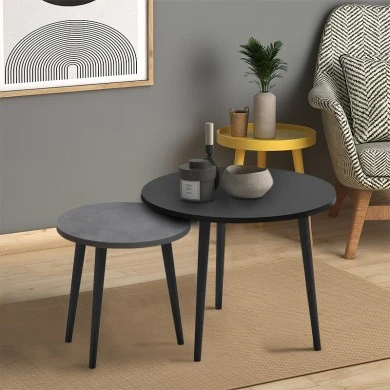 Roma Megapap melamine coffee table set of 2 in black - grey retro color 60x60x46cm.