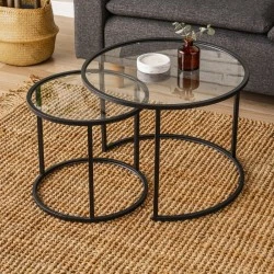 Vetro Megapap metal - tempered glass coffee table in black color Ø60x43cm.