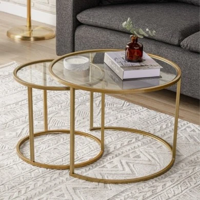 Vetro Megapap metal - tempered glass coffee table in gold color Ø60x43cm.