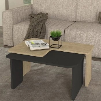 Lava Megapap melamine coffee table set of 2 in rota oak - anthracite color 75x48.5x35.6cm.