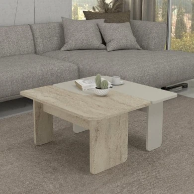 Sevilla Megapap melamine coffee table set of 2 in sandstone - travertine color 75x75x37.4cm.