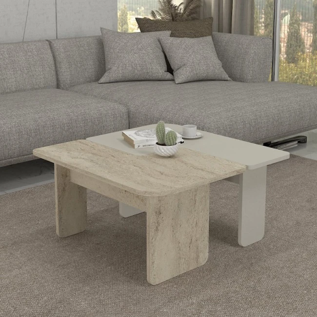 Sevilla Megapap melamine coffee table set of 2 in sandstone - travertine color 75x75x37.4cm.