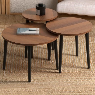 Roma Megapap melamine coffee table set of 3 in walnut color Φ60x46cm.
