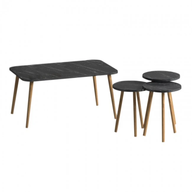 Soul Megapap melamine coffee table set of 4 in black marble effect color 90x55x43cm.