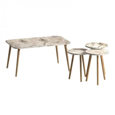 Soul Megapap melamine coffee table set of 4 in beige marble effect color 90x55x43cm.