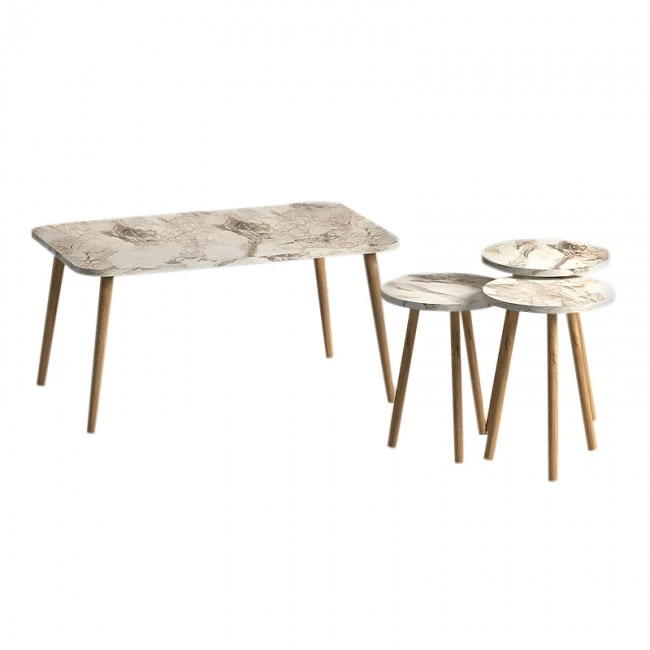 Soul Megapap melamine coffee table set of 4 in beige marble effect color 90x55x43cm.