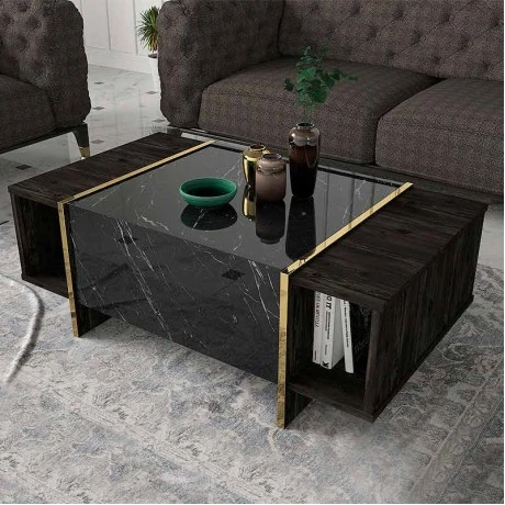 Veyron Megapap melamine coffee table in black marble effect color 104x60x37,3cm.
