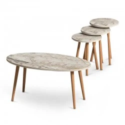 Elips Megapap melamine coffee table + side tables in marble effect color 90x50x41εκ. Elips Megapap melamine coffee table + side tables in marble effect color 90x50x41εκ.