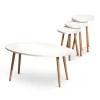 Elips Megapap melamine coffee table + side tables in white color 90x50x41cm.