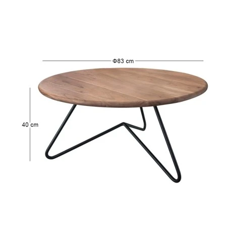 Boral coffee table with black metallic base and acacia surface in natural 83x40cm.