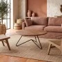 Boral coffee table with black metallic base and acacia surface in natural 83x40cm.