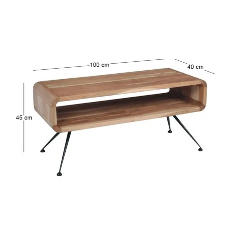 Cameo coffee table with metallic black legs and acacia surface in natural 100x40x45cm.