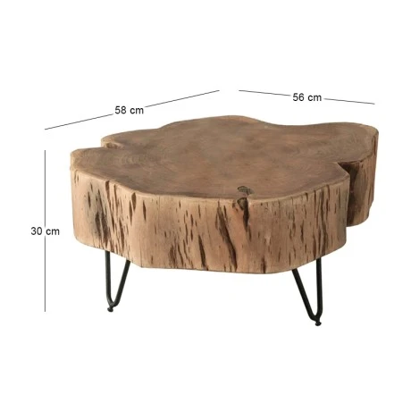 Dunno coffee table with black metallic legs and acacia surface in natural +/-58x56x30cm.