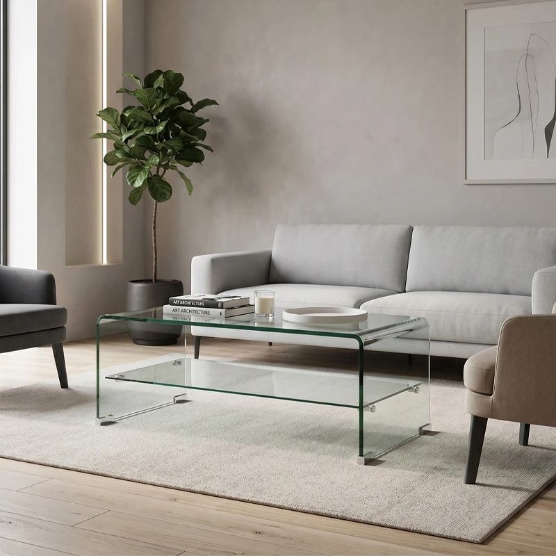 GLASSER Clear Coffee Table With Shelf 100x50x43cm