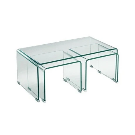 Τραπεζάκι σαλονιού Glasser Clear σετ 3 τμχ ενισχυμένο γυαλί 90x50x38εκ.