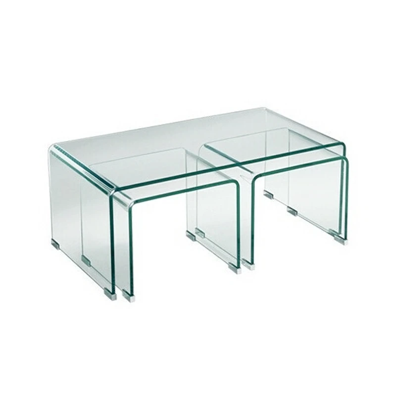 Τραπεζάκι σαλονιού Glasser Clear με 2 βοηθητικά από ενισχυμένο γυαλί 90x50x38εκ.