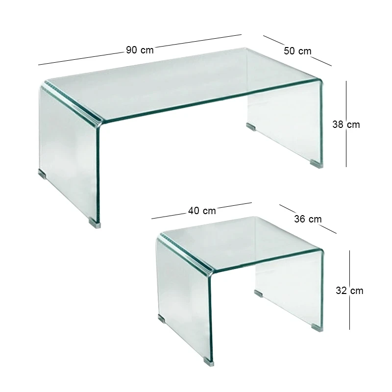 GLASSER Clear Coffee Table(+2 Side) 90x50x38cm
