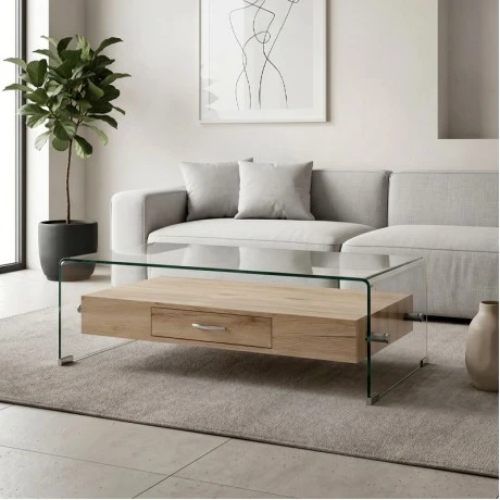 Τραπεζάκι σαλονιού Glasser Clear ενισχυμένο γυαλί - MDF 110x55x35εκ.