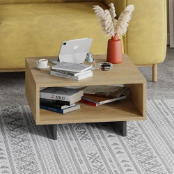 Hola Megapap melamine coffee table in oak-anthracite color 60x60x32cm.