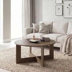 Kati Megapap melamine coffee table in walnut color Ø80x42cm.