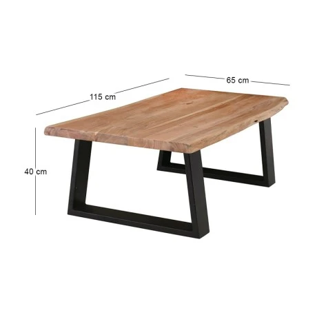 Lizard coffee table with metallic black legs - acacia surface in natural 115x65x40cm.