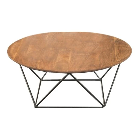 Movva coffee table with black meetallic base - acacia surface in natural color 90x36cm.