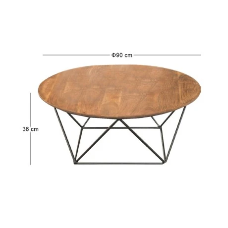 Movva coffee table with black meetallic base - acacia surface in natural color 90x36cm.