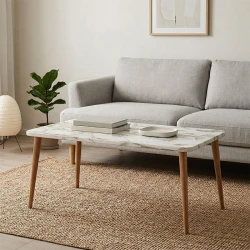 Plane Megapap melamine coffee table in white marble effect color 90x55x41cm.