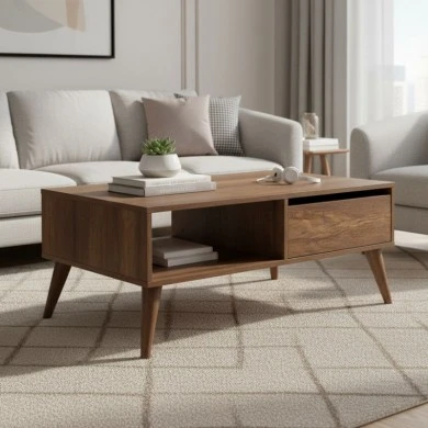 Slide Megapap melamine coffee table in walnut color 110x65x42cm.