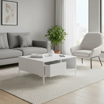 Τραπεζάκι σαλονιού Slide Megapap χρώμα λευκό 90x90x42εκ.