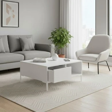 Τραπεζάκι σαλονιού Slide Megapap χρώμα λευκό 90x90x42εκ.