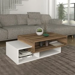 Tab Megapap melamine coffee table in white - walnut color 105x60x32cm.
